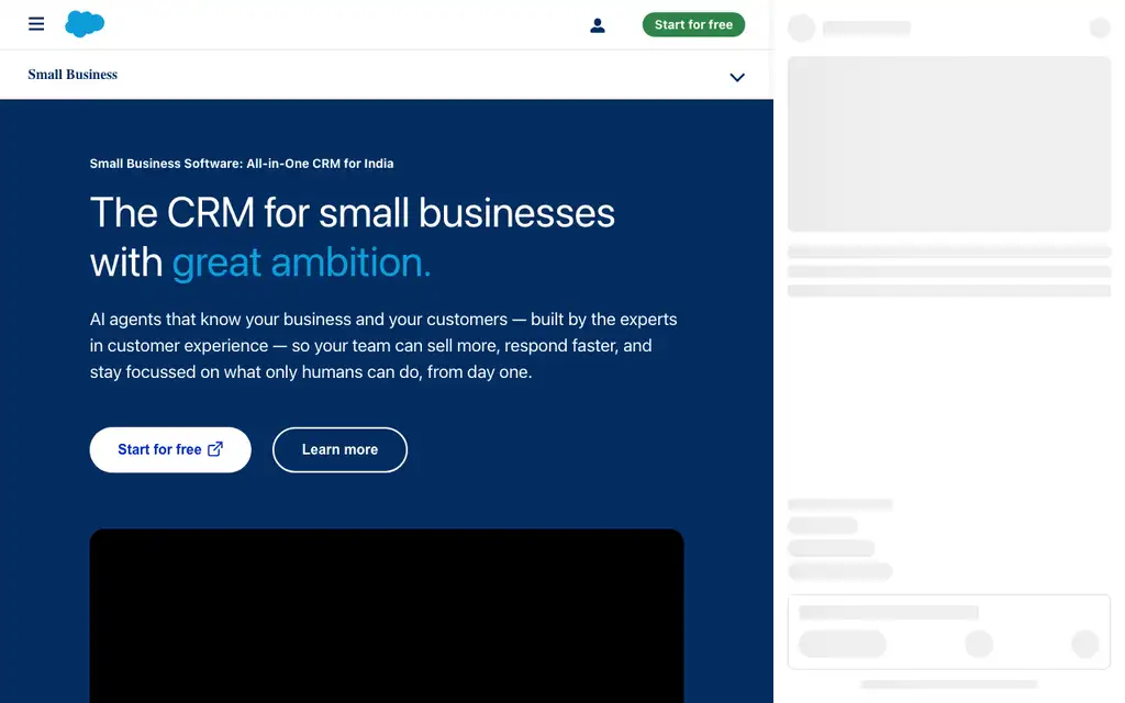 Salesforce Essentials website homepage screenshot