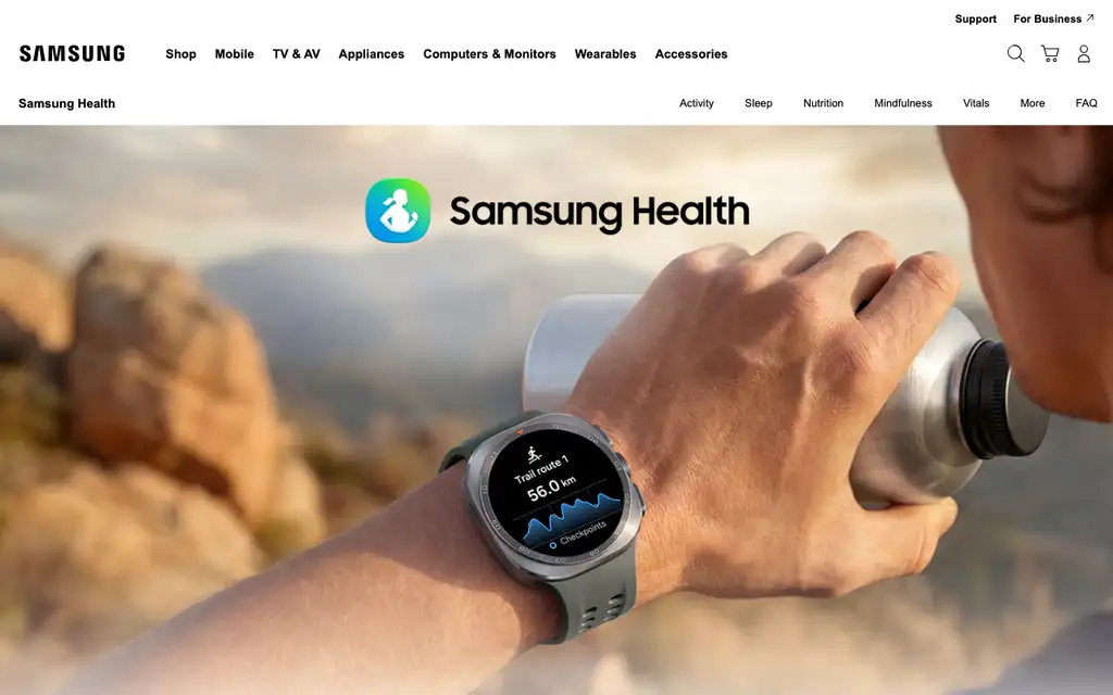 Samsung Health website homepage screenshot