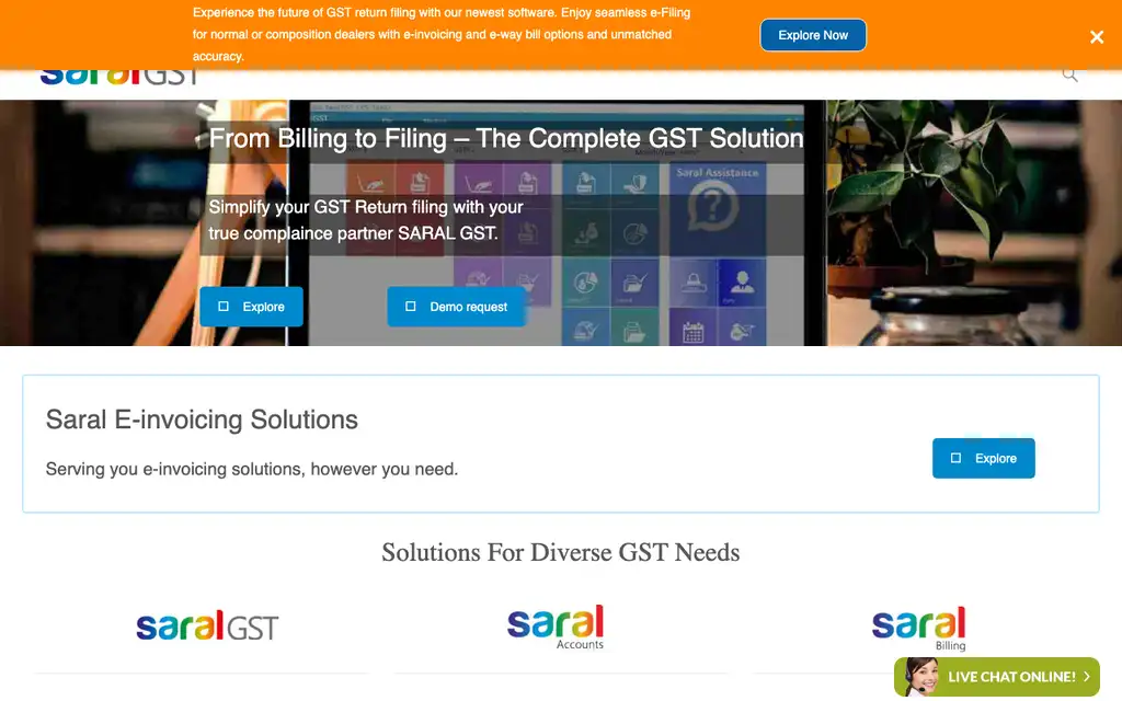 Saral GST website homepage screenshot