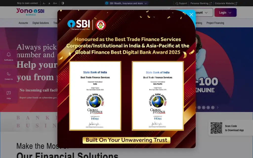 SBI YONO Business website homepage screenshot