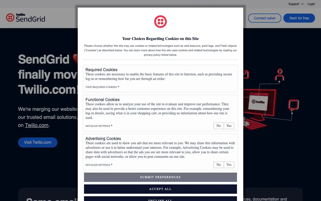 SendGrid website homepage screenshot