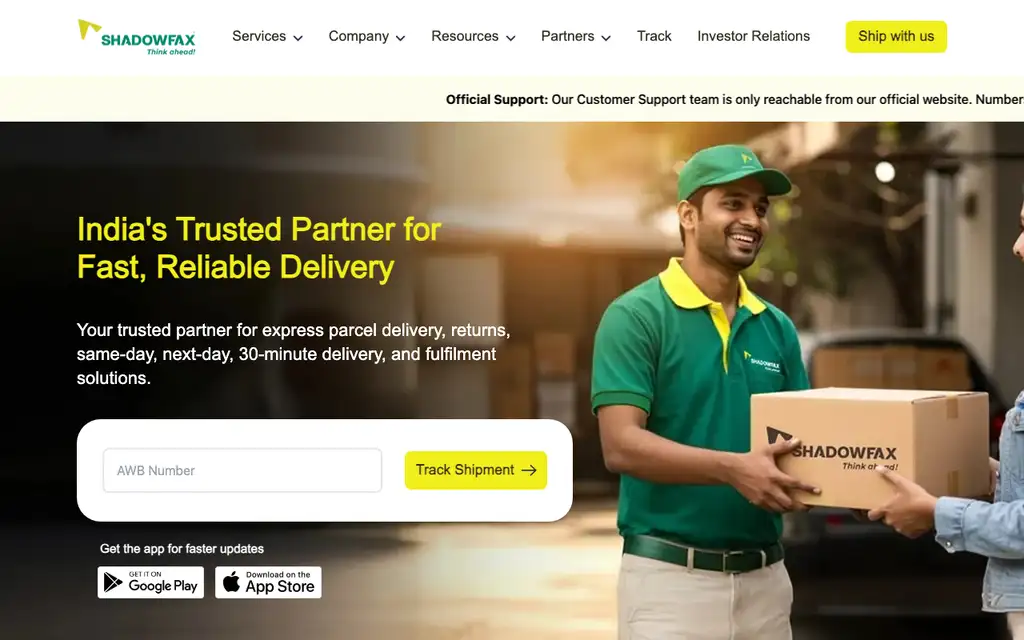 Shadowfax website homepage screenshot