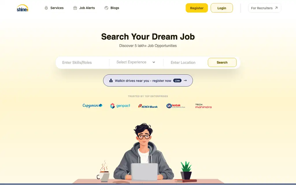 Shine.com website homepage screenshot