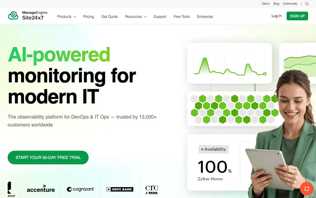 Site24x7 website homepage screenshot