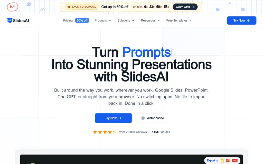 SlidesAI website homepage screenshot