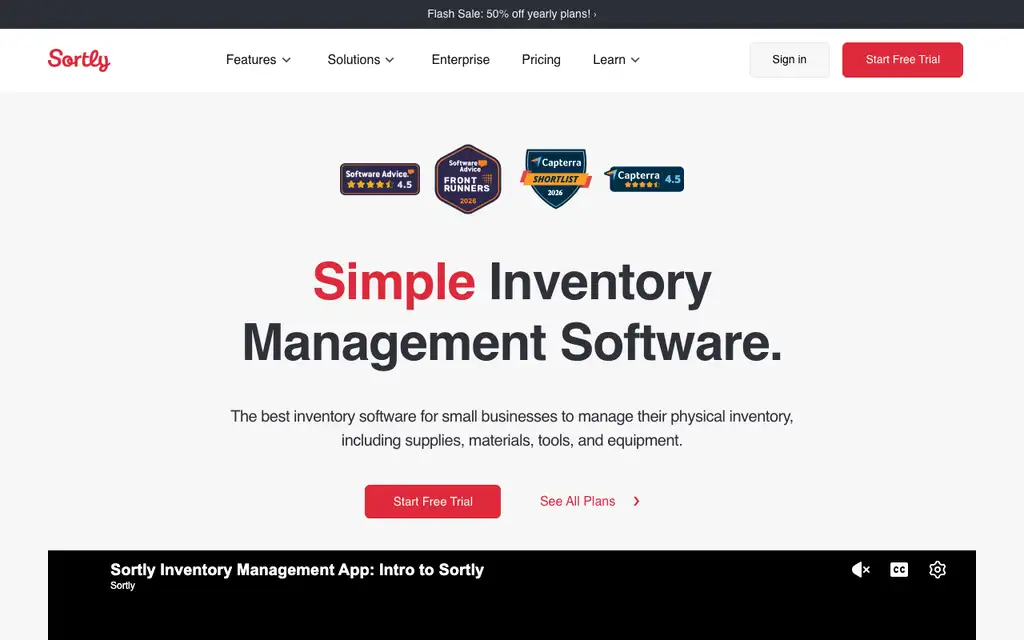 Sortly website homepage screenshot