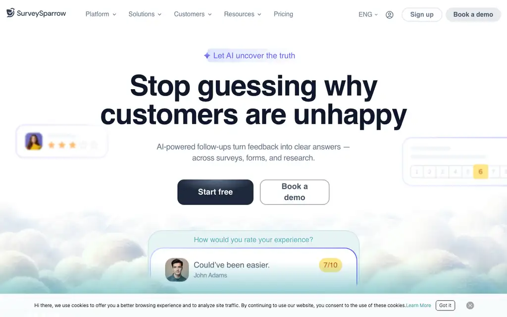 SurveySparrow website homepage screenshot