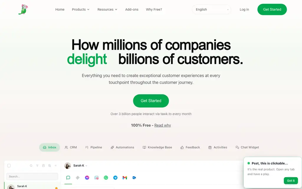 Tawk.to website homepage screenshot