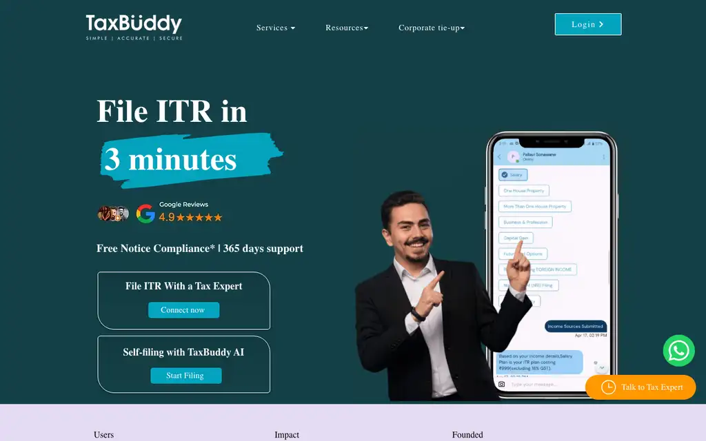 TaxBuddy website homepage screenshot