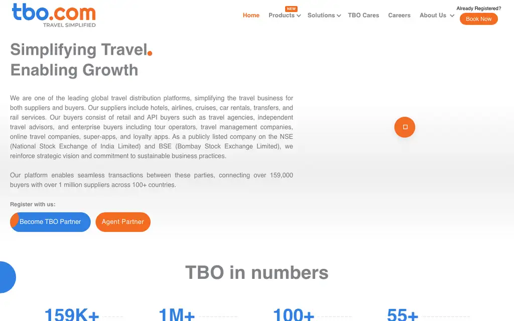 TBO Holidays website homepage screenshot