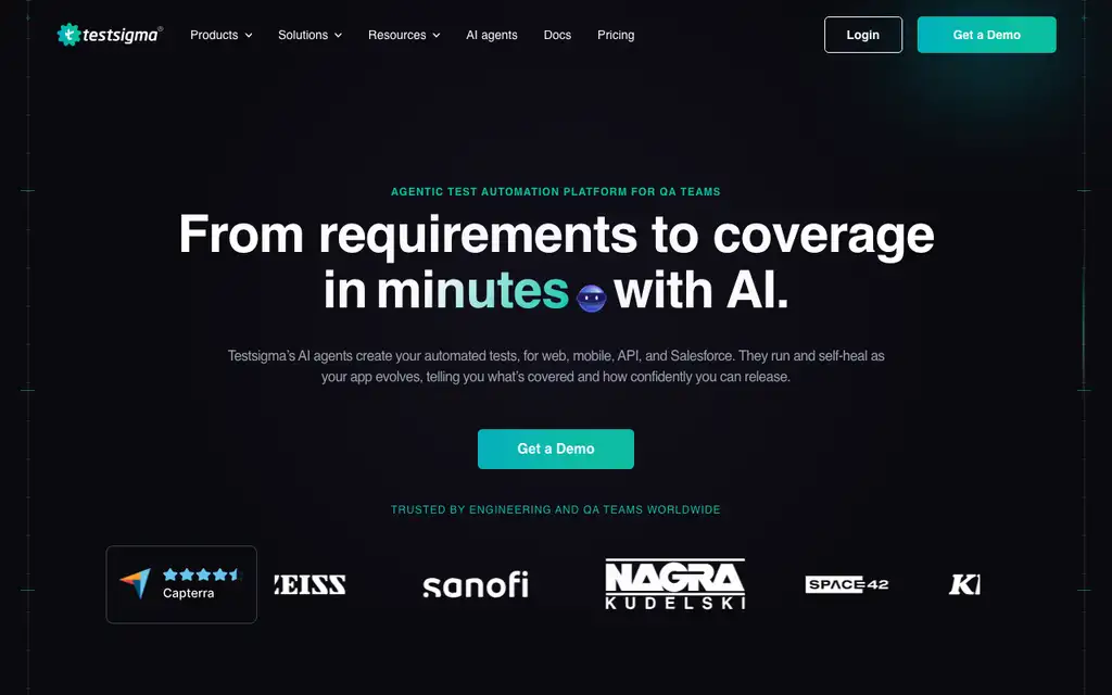 TestSigma website homepage screenshot