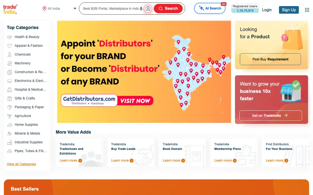 TradeIndia website homepage screenshot