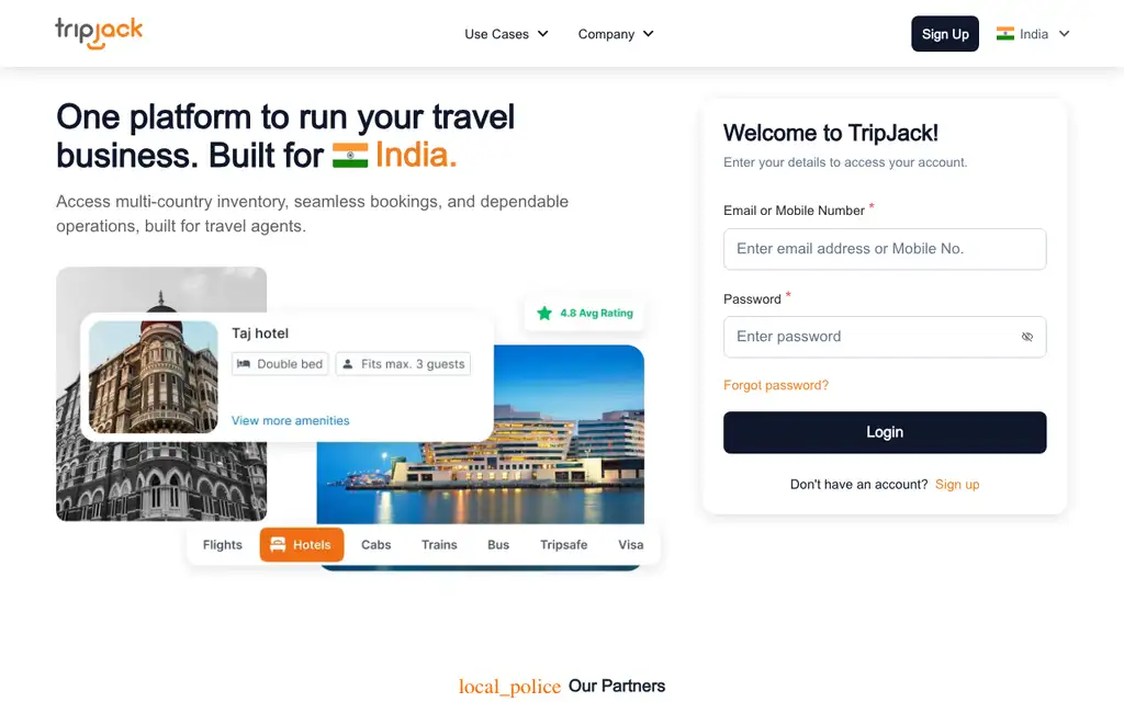 Tripjack website homepage screenshot