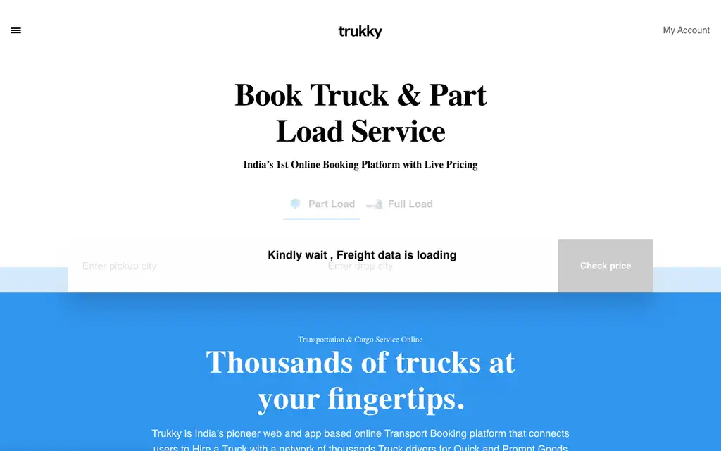 Trukky website homepage screenshot