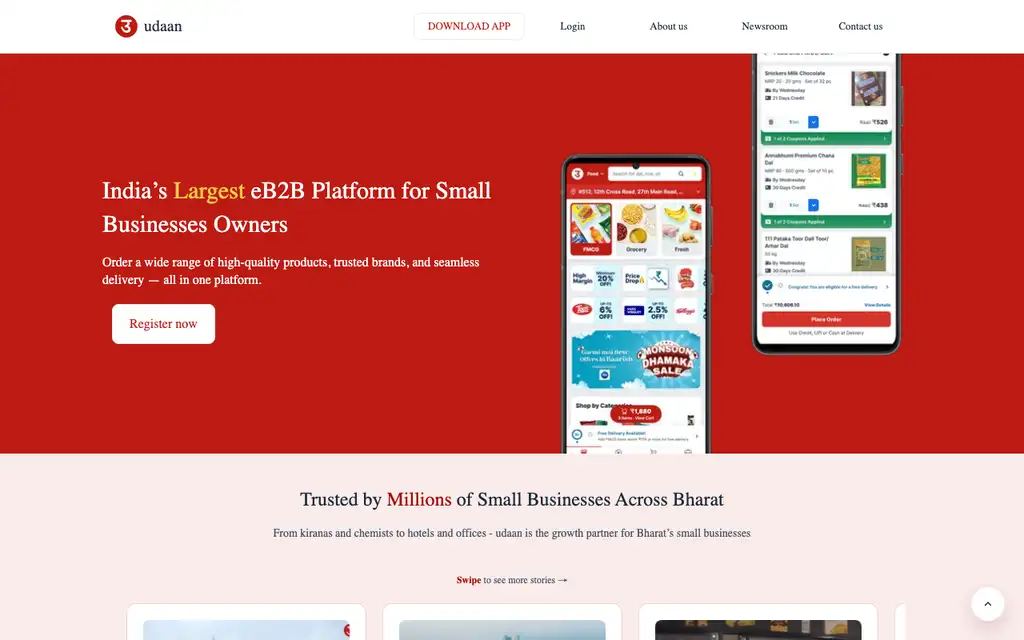 Udaan website homepage screenshot