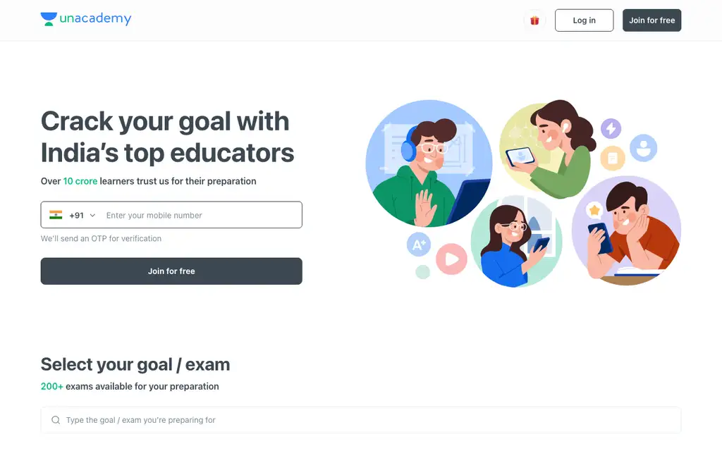 Unacademy website homepage screenshot