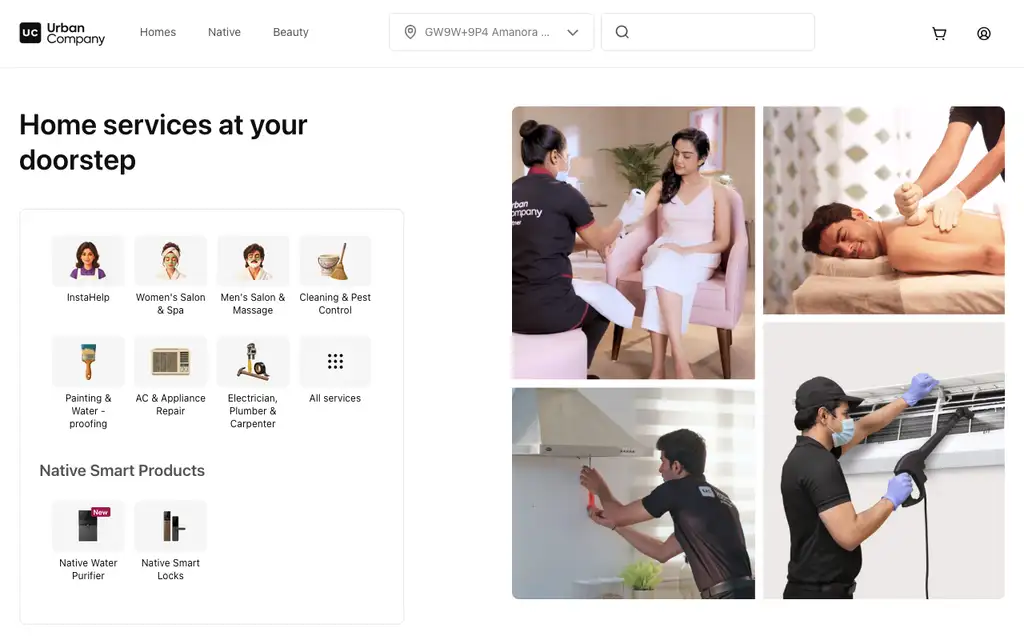 Urban Company website homepage screenshot