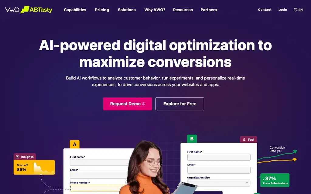 VWO website homepage screenshot
