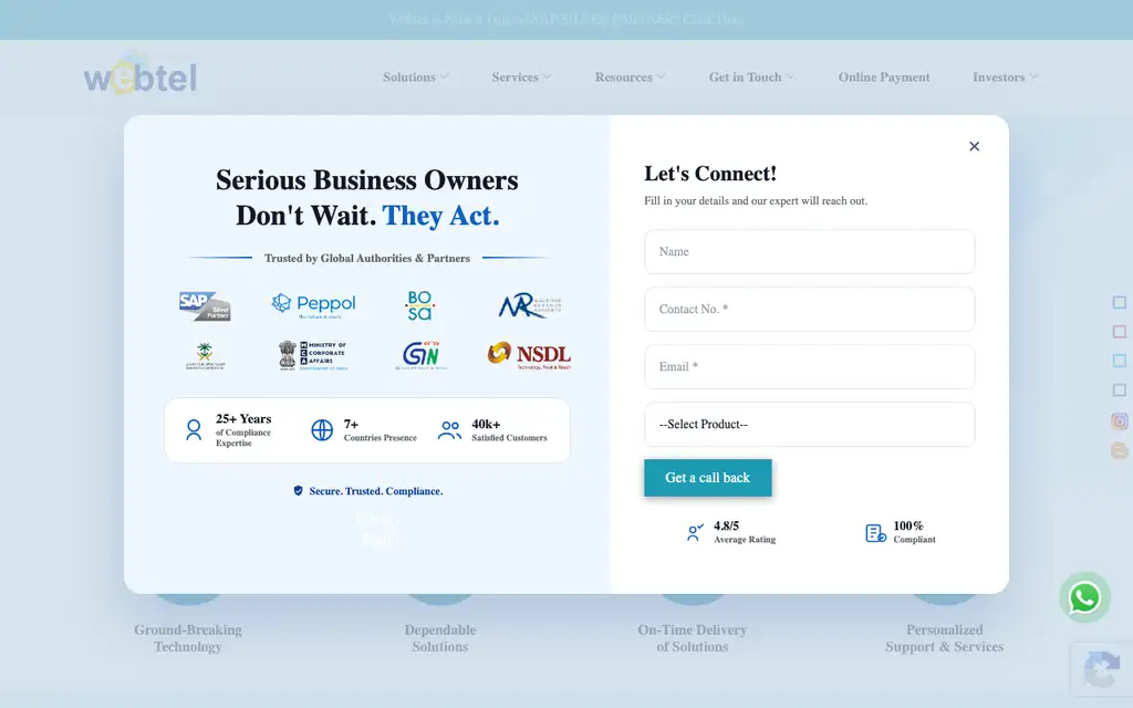 Webtel Web-GST website homepage screenshot