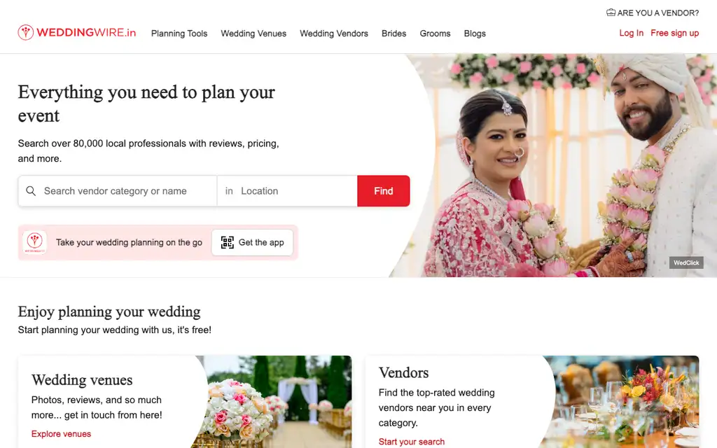 WeddingWire India website homepage screenshot
