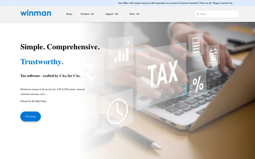 Winman CA-ERP website homepage screenshot