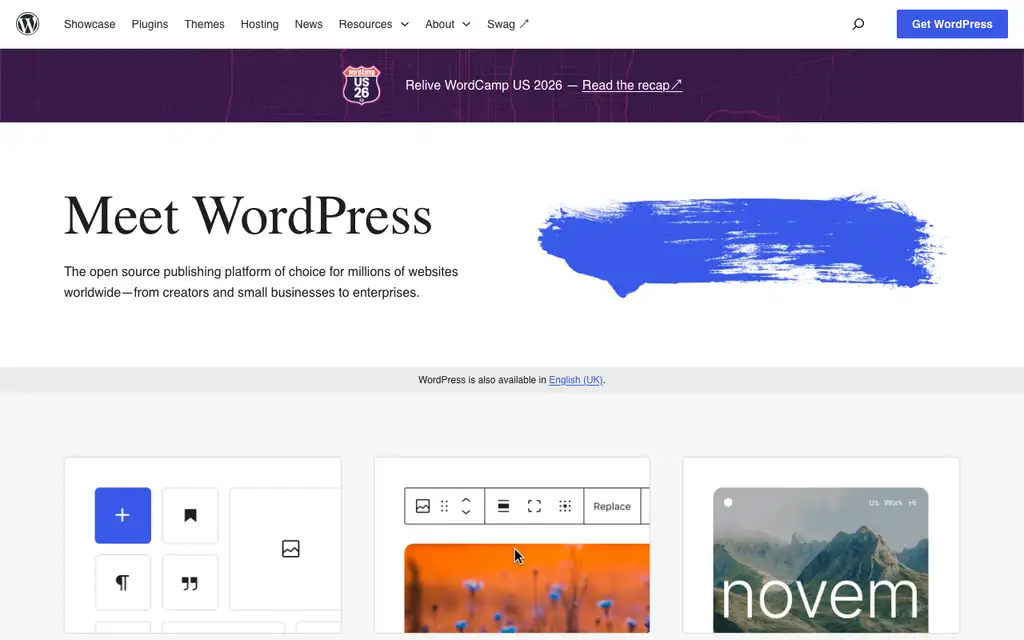 WordPress.org website homepage screenshot