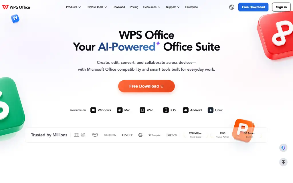 WPS Office website homepage screenshot