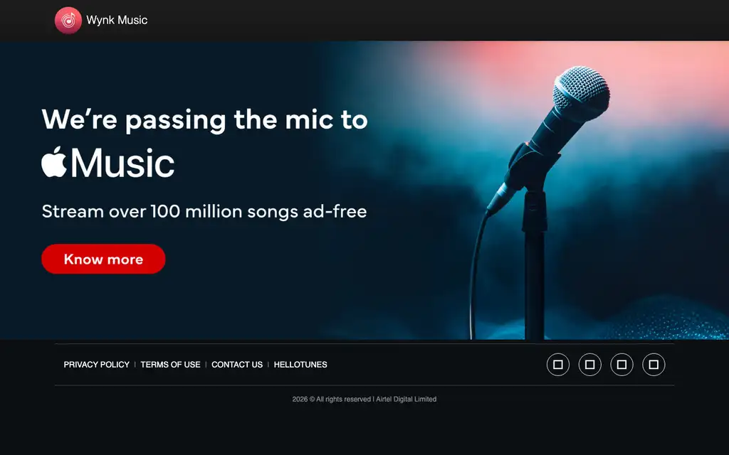 Wynk Music website homepage screenshot