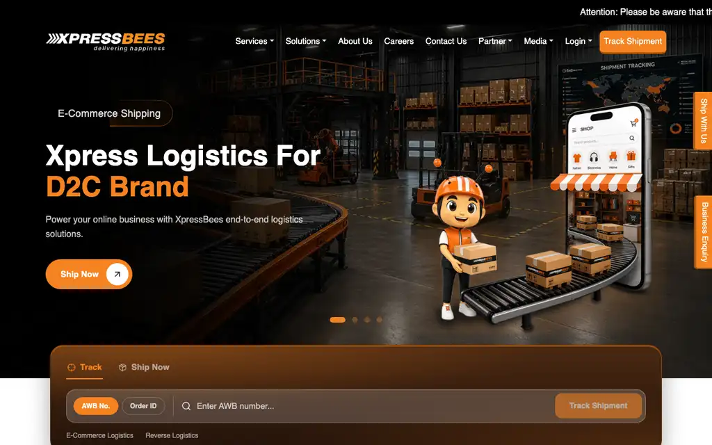 XpressBees website homepage screenshot