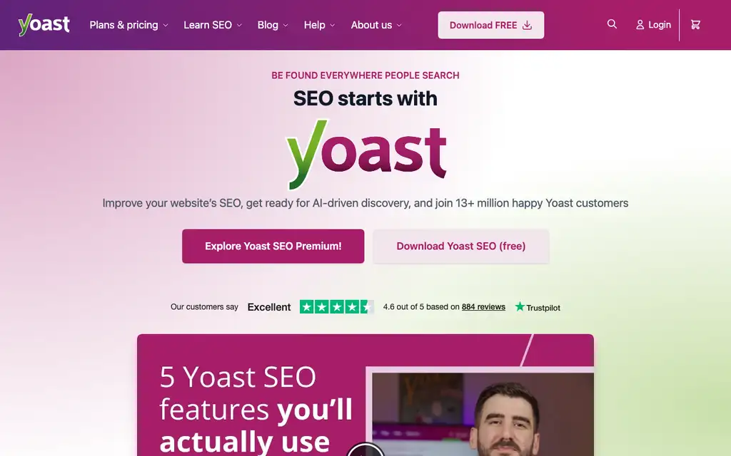Yoast SEO website homepage screenshot