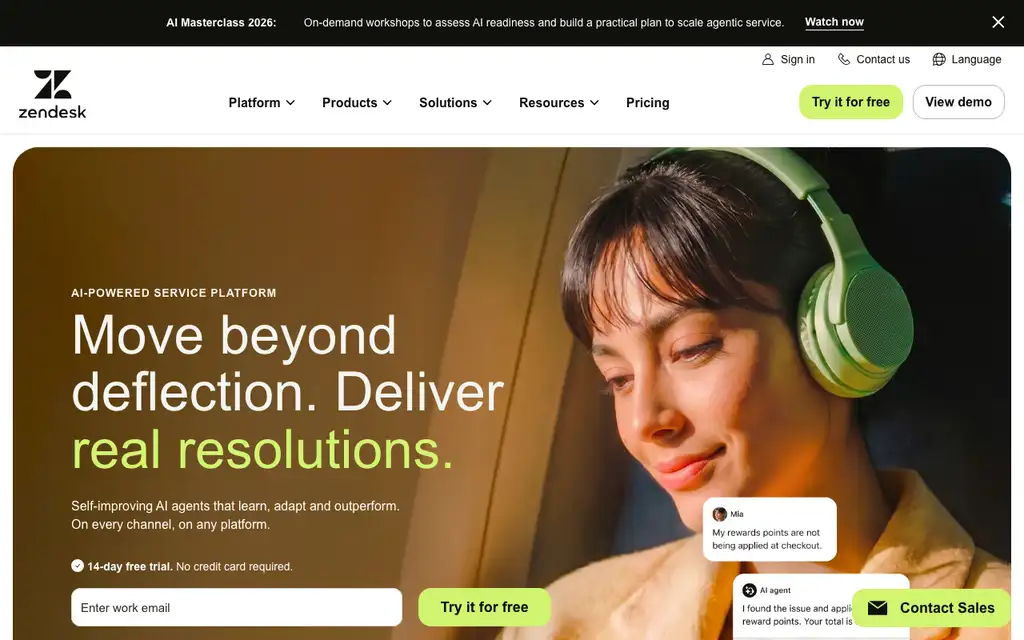 Zendesk Suite website homepage screenshot