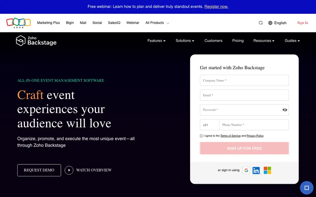 Zoho Backstage website homepage screenshot