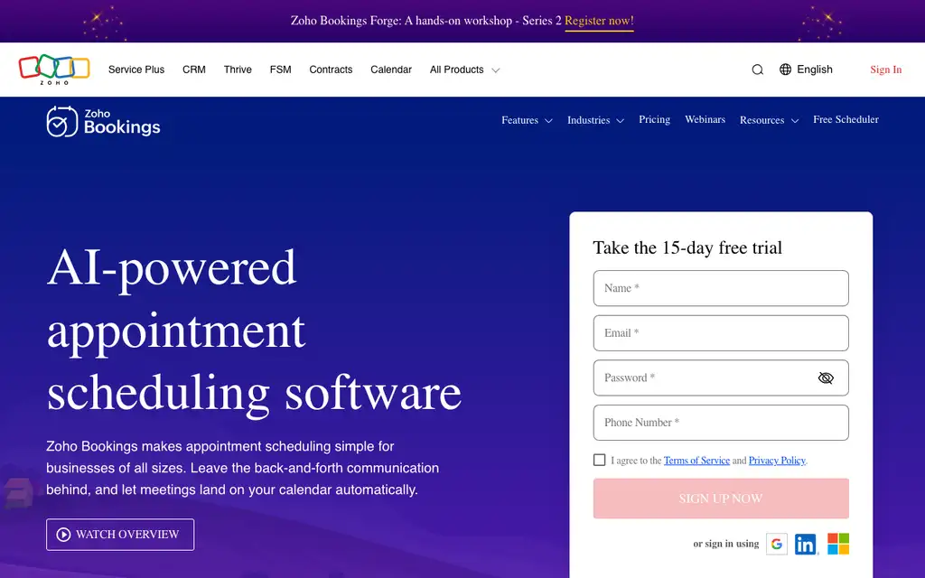 Zoho Bookings website homepage screenshot