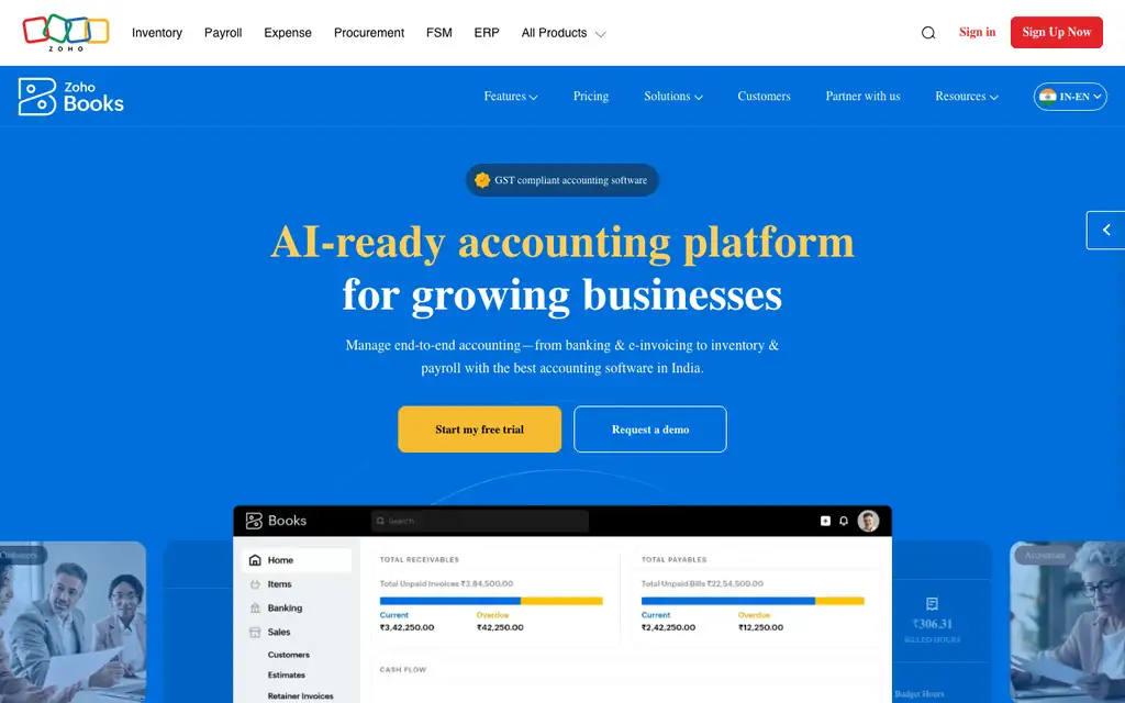 Zoho Books website homepage screenshot