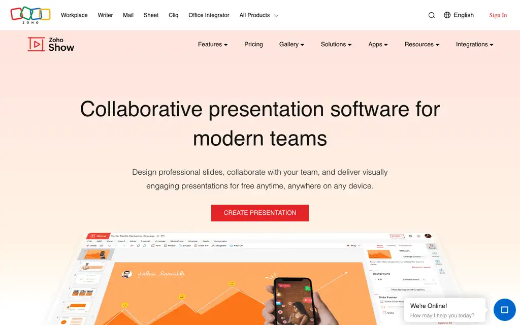 Zoho Show website homepage screenshot